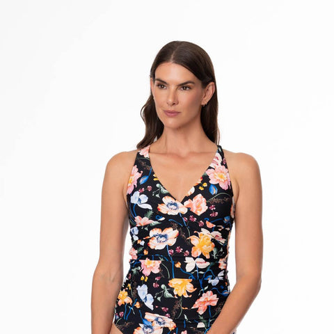 BLOOMING FLOWERS LOUISE WRAP TANKINI TOP
