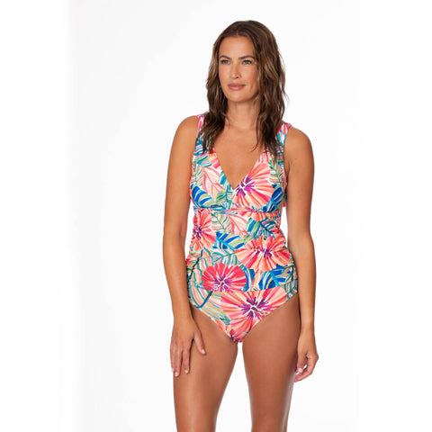 GARDEN EXPLOSION AMBER V-NECK TANKINI TOP