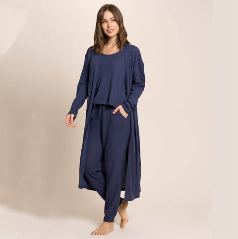 3 PIECE LOUNGE SET NAVY -  DUSTER, TANK, PANT SET